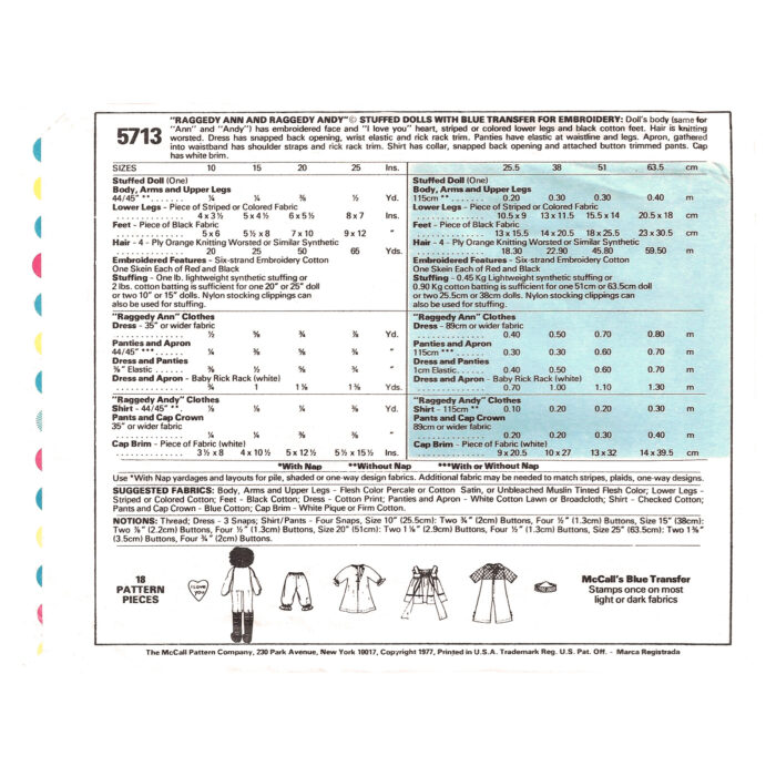 M5713 raggedy doll pattern