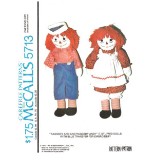 70s Raggedy Ann, Andy Doll Pattern McCall’s 5713 Doll Clothes