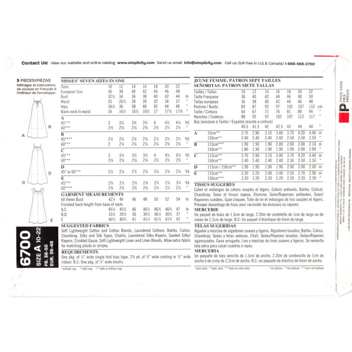 NL6700 dress pattern