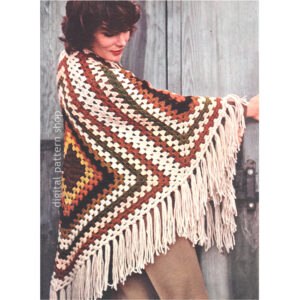 70s Granny Square Shawl Crochet Pattern, Afghan Wrap PDF
