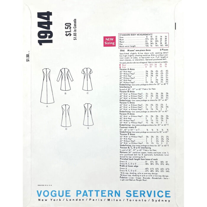 V1944 dress pattern