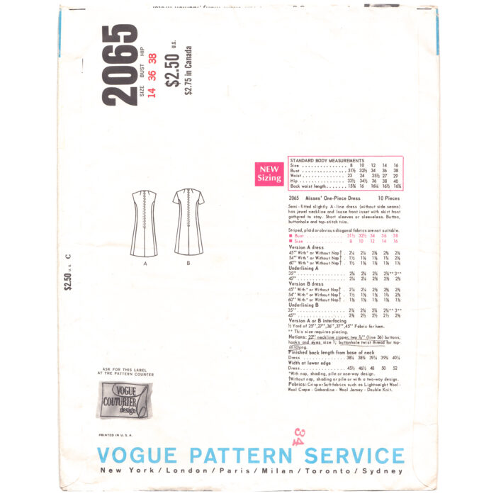 V2065 designer dress pattern