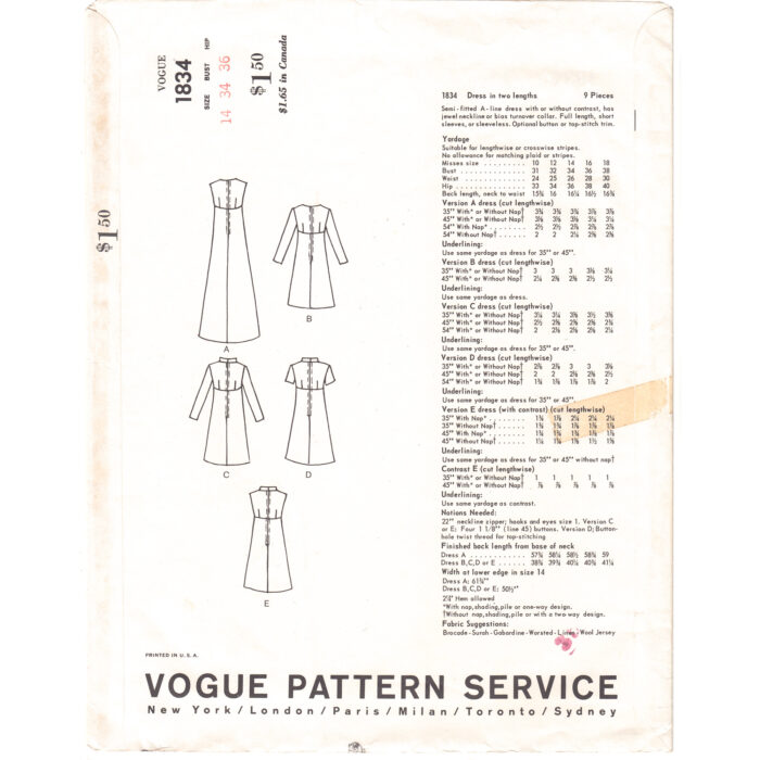 V1834 dress pattern