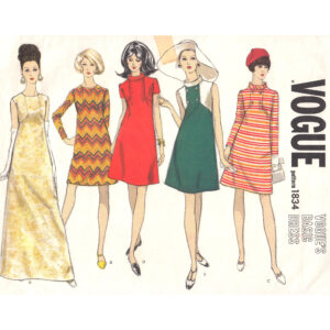 60s Dress Pattern Vogue 1834 Maxi Dress, Evening Gown B34