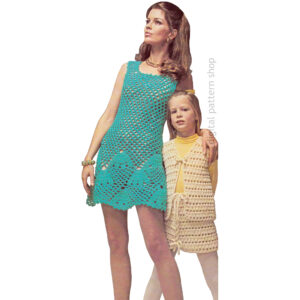 70s Shift Dress Crochet Pattern for Women, Girls Vest and Skirt