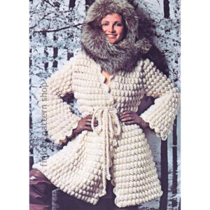 70s Popcorn Jacket Crochet Pattern, Bell Sleeve Folklore Jacket