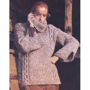 70s Bulky Sweater Knitting Pattern, Pullover Tunic, Cable Jumper