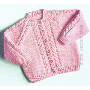 Girls Cable Sweater Knitting Pattern, Cardigan Raglan Sleeves