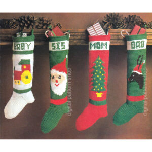 70s Personalized Stockings Crochet Pattern for Family, Afghan Stitch