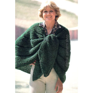 70s Capelet Knitting Pattern, Tie Front Wrap Cape for Women