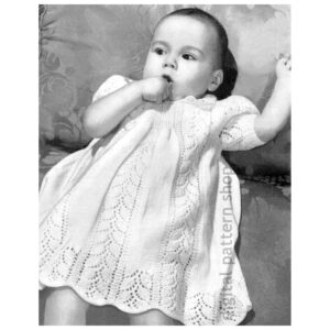 Baby Knitting Pattern Dress Sweater & Bonnet, Lacy Leaf Pattern