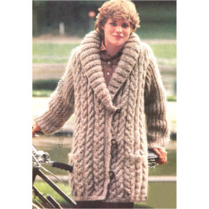 70s Cabled Coat Knitting Pattern, Shawl Collar Sweater Coat