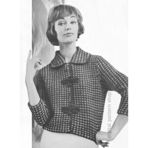 60s Checked Jacket Knitting Pattern, Frog Closing Sweater PDF