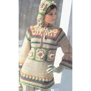 Hooded Sweater Crochet Pattern, Hoodie Pullover Top, Flower Motifs