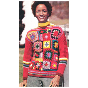 70s Patchwork Sweater Crochet Pattern, Granny Square Pullover Top