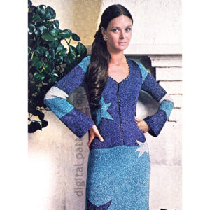 70s Dress Knitting Pattern, Star Studded Gown for Women PDF