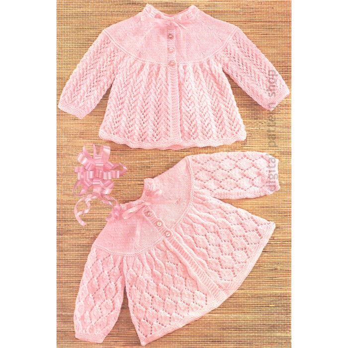 Baby Knitting Pattern, Lace Rib and Leaf Sweater, Matinee Coats