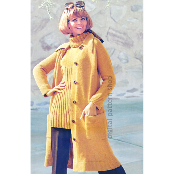 Tunic Dress and Coat Knitting Pattern, Turtleneck Top, Long Sweater