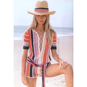 Beach Tunic Crochet Pattern, Tie Front Top Cover-Up and Belt PDF