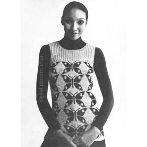 70s Butterfly Vest Knitting Pattern, Slim Fit Graphic Vest PDF