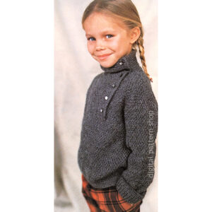 Kids Sweater Knitting Pattern, Moss Stitch High Neck Sweater