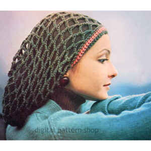 70s Snood Crochet Pattern, Heavy Mesh Hair Net for Long Hair