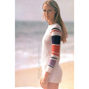 Beach Top Crochet Pattern, 70s Striped Sleeve Tunic Cover-Up
