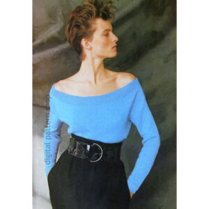Off-Shoulder Sweater Knitting Pattern, Boat Neck Evening Blouse