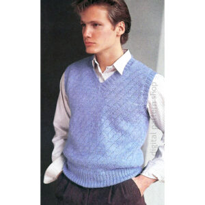 Mens Pullover Vest Pattern, Diagonal Rib V-Neck Sleeveless Sweater