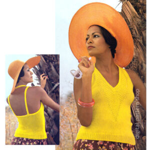 70s Halter Top Knitting Pattern, Knit Backless V-Neck Halter PDF