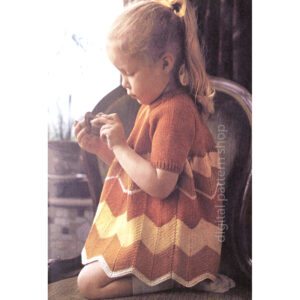 Girls Chevron Dress Knitting Pattern, 60s Vintage Zig Zag Dress PDF