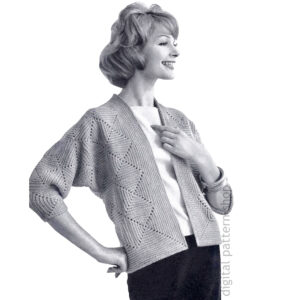 60s Motif Cardigan Crochet Pattern, Batwing Sleeve Sweater PDF