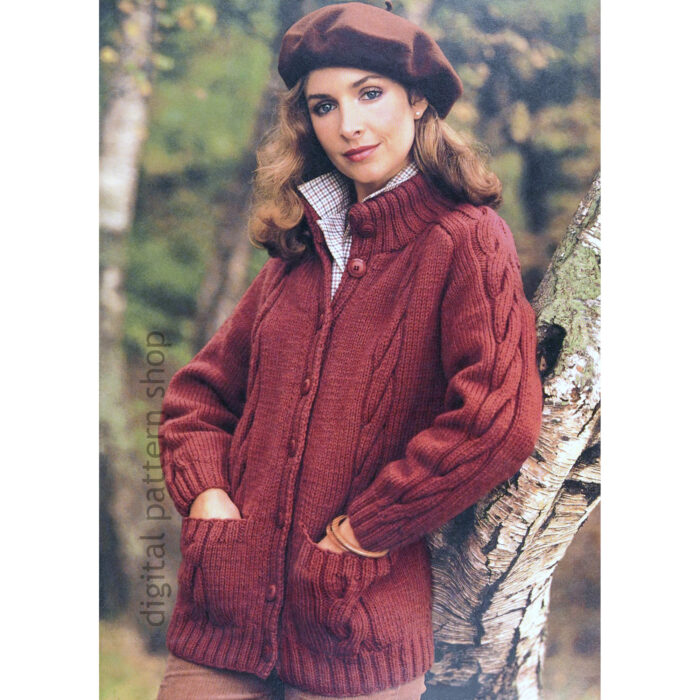 Cable Jacket Knitting Pattern, Knit Bulky Cardigan, Car Coat PDF