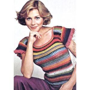70s Cap Sleeve Top Crochet Pattern, Light Striped Sweater PDF
