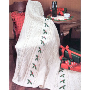 Aran Knit Afghan Pattern, Holly Afghan Knitting Pattern Blanket PDF
