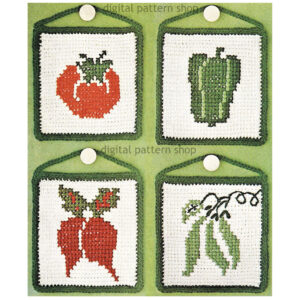 70s Veggie Pot Holder Crochet Pattern, Kitsch Kitchen Hot Mat PDF