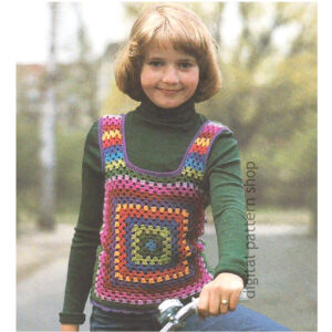 Girls Granny Square Vest Crochet Pattern, Colorful Rainbow Vest