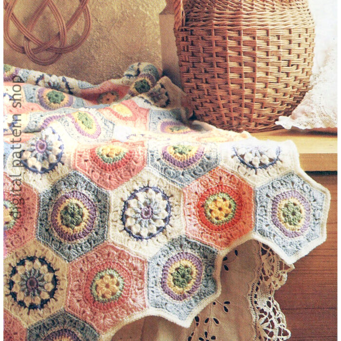 Hexagon Afghan Crochet Pattern, Pastel Granny Motif Blanket PDF