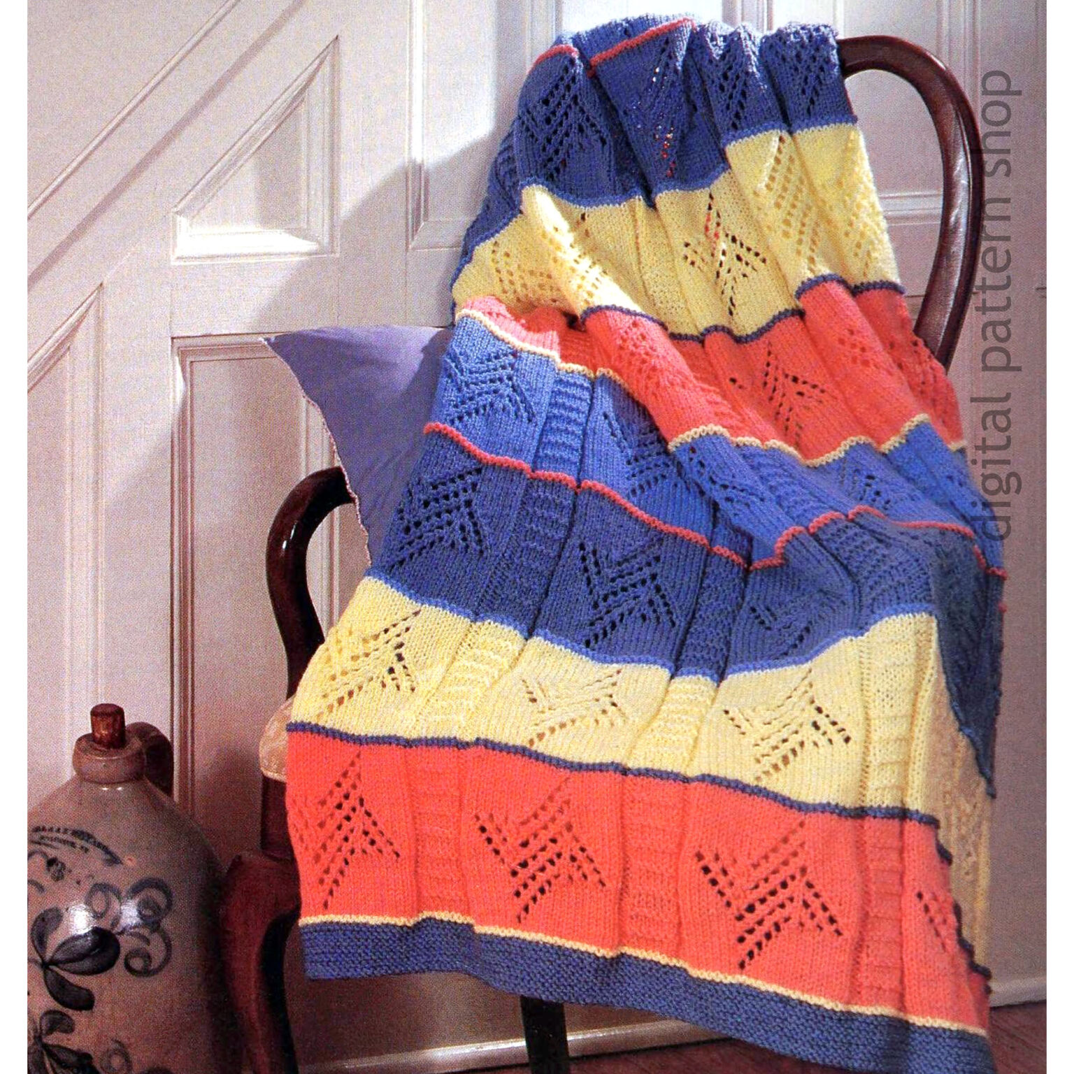 Pinwheel Afghan Knitting Pattern, Striped Throw Blanket One Piece | the ...