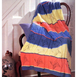 Pinwheel Afghan Knitting Pattern, Striped Throw Blanket One Piece