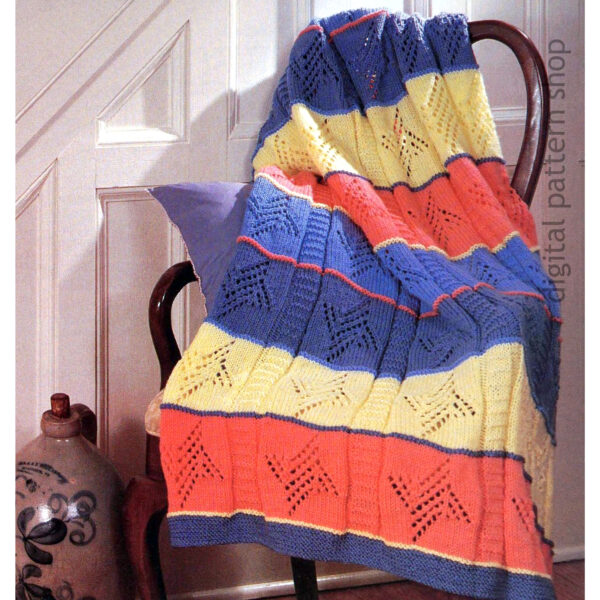 Pinwheel Afghan Knitting Pattern, Striped Throw Blanket One Piece | the ...