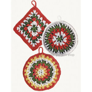 70s Pot Holders Crochet Pattern, Kitsch Granny Square Hot Mats