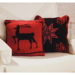Reindeer and Snowflake Pillow Knitting Pattern, Holiday Decor PDF