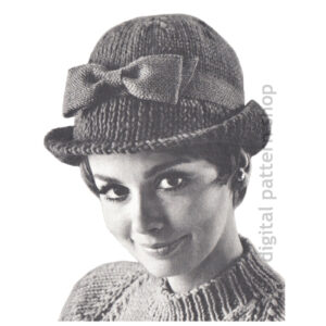 60s Vintage Tailored Hat Knitting Pattern for Women, Knit Flat PDF