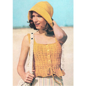 70s Lacy Camisole Knitting Pattern, Button Cami Top with Peplum