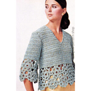 Medallion Blouse Crochet Pattern, Vintage Lacy Midriff Sweater PDF