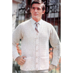 70s Cardigan Crochet Pattern for Men, Vintage Buttoned Jacket