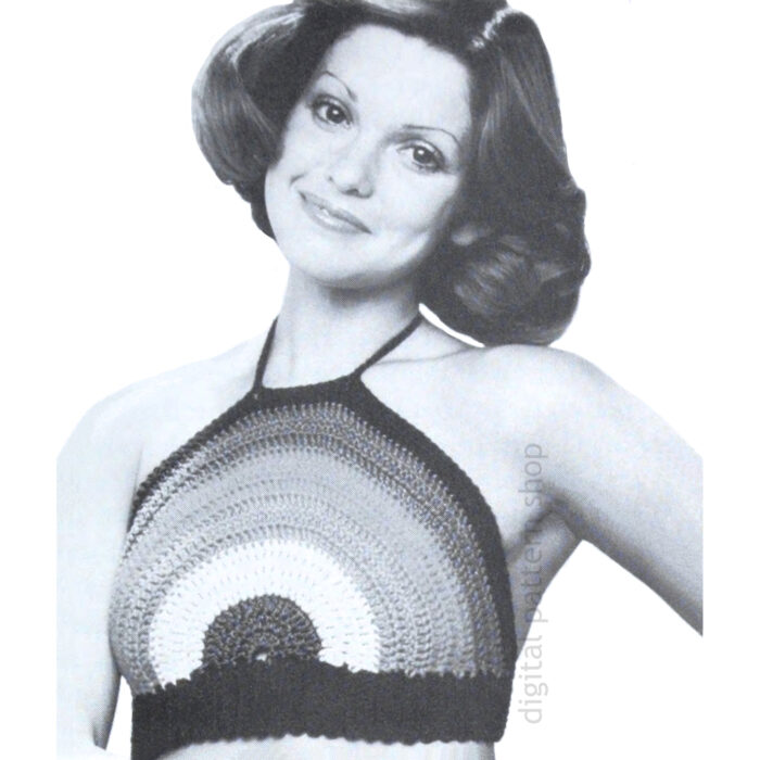 70s Rainbow Halter Top Crochet Pattern, Vintage Summer Top PDF