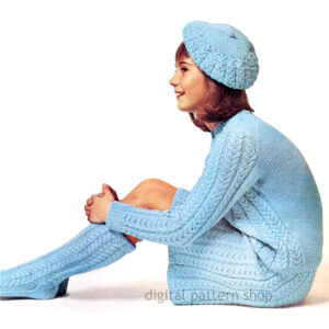 Girls Knitting Pattern, Cardigan, Skirt, Beret, Socks Vintage Pattern