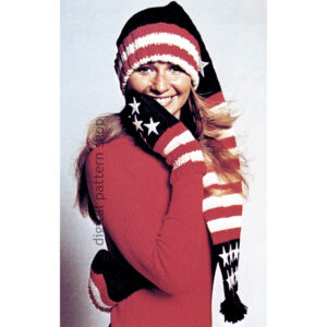 Stars & Stripes Hat and Mitts Knitting Pattern, Stocking Hat Mittens